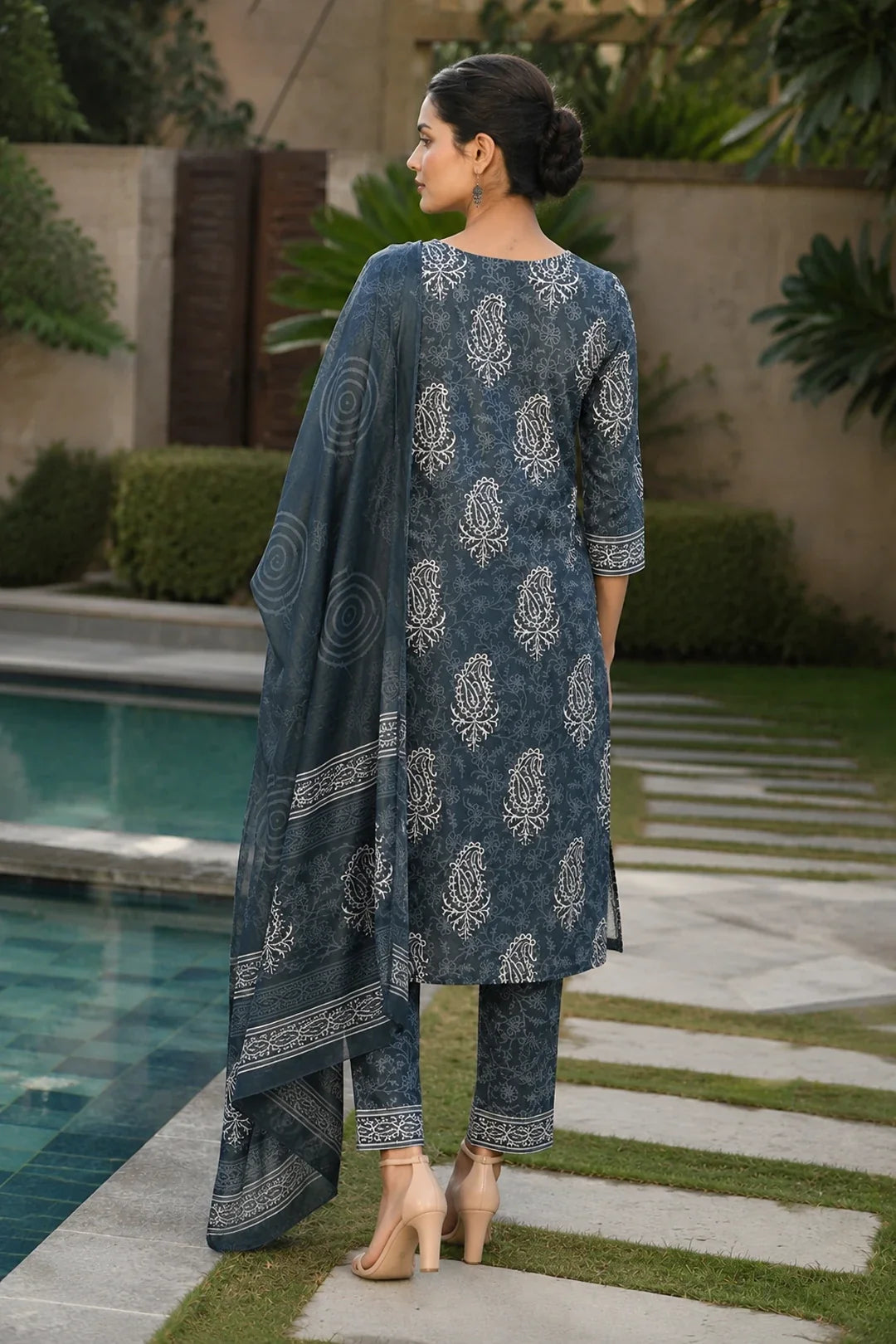 Idhika Block Printed Kurta-Pants & Dupatta Set