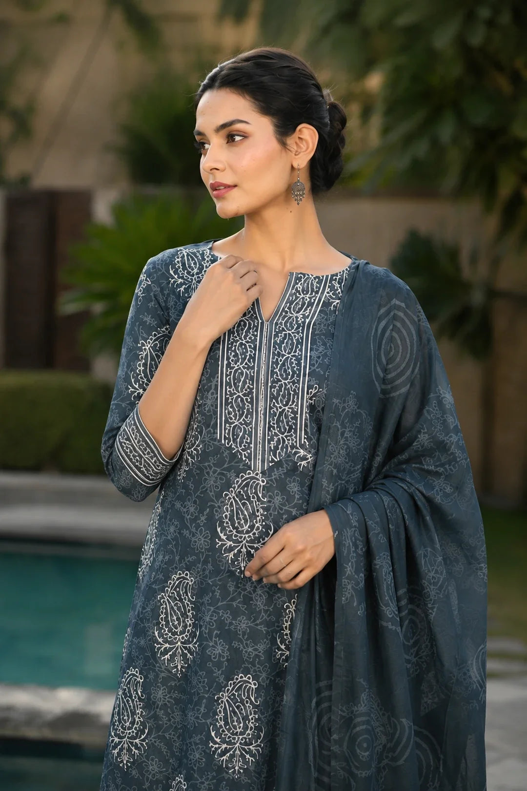 Idhika Block Printed Kurta-Pants & Dupatta Set