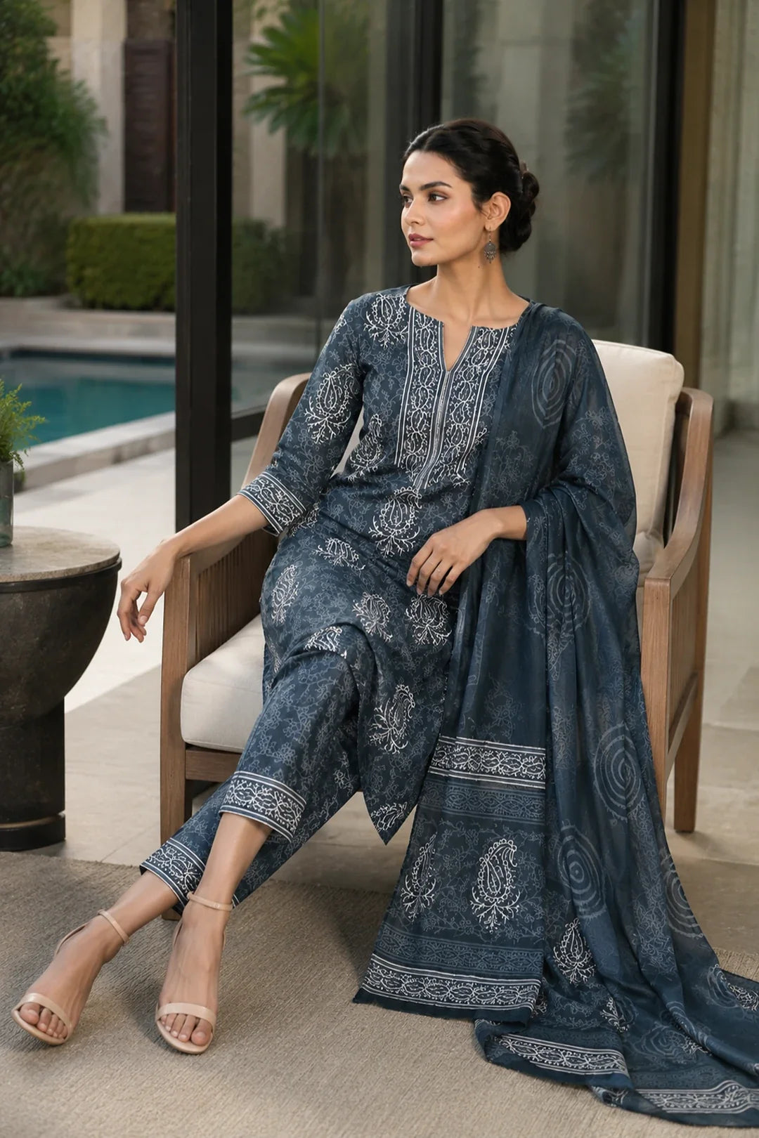 Idhika Block Printed Kurta-Pants & Dupatta Set