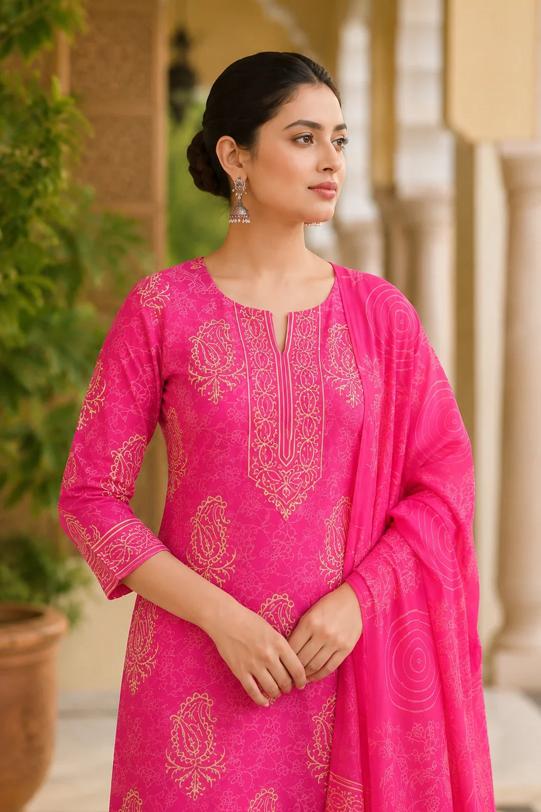 Abhati Block Printed Kurta-Pants & Dupatta Set