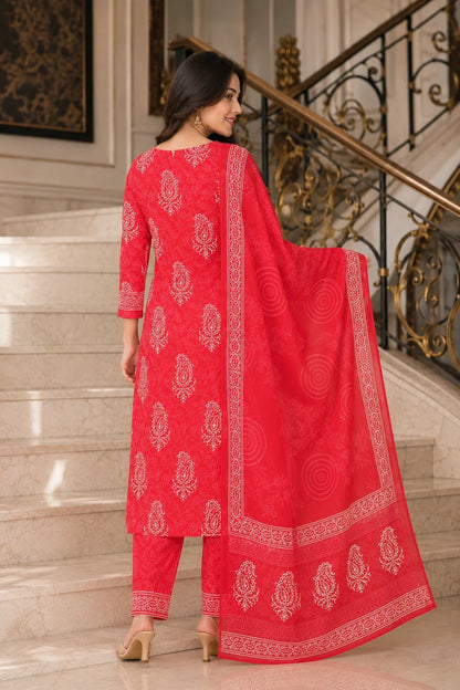KYNA BLOCK PRINTED KURTA-PANTS & DUPATTA SET