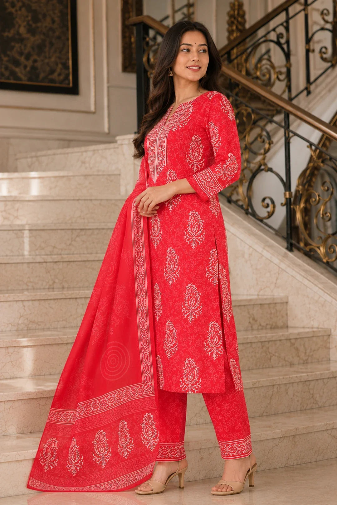 KYNA BLOCK PRINTED KURTA-PANTS & DUPATTA SET