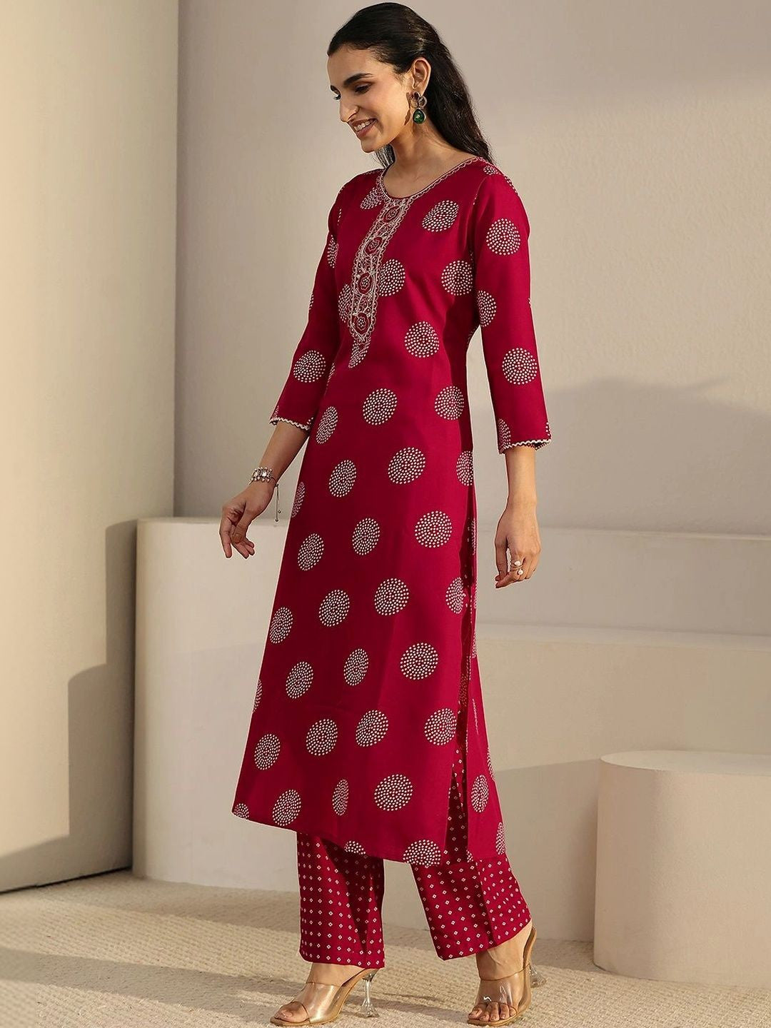 Women Ethnic Motifs Printed Regular Thread Work Kurta with Sharara & With Dupatta