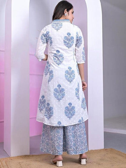 Dhiyona KL Women Floral Printed Regular Pure Cotton Kurta with Palazzos & Dupatta