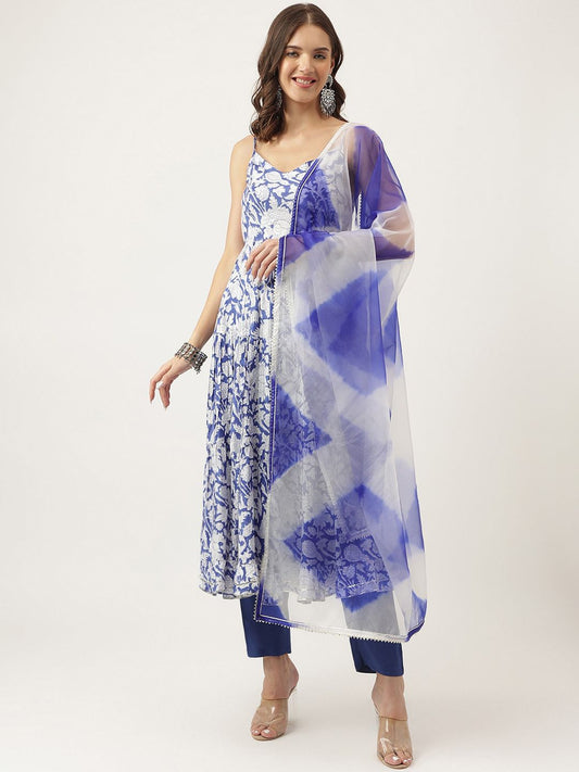 Dhiyona KL Floral Printed Shoulder Straps A-Line Kurta & Trousers With Dupatta