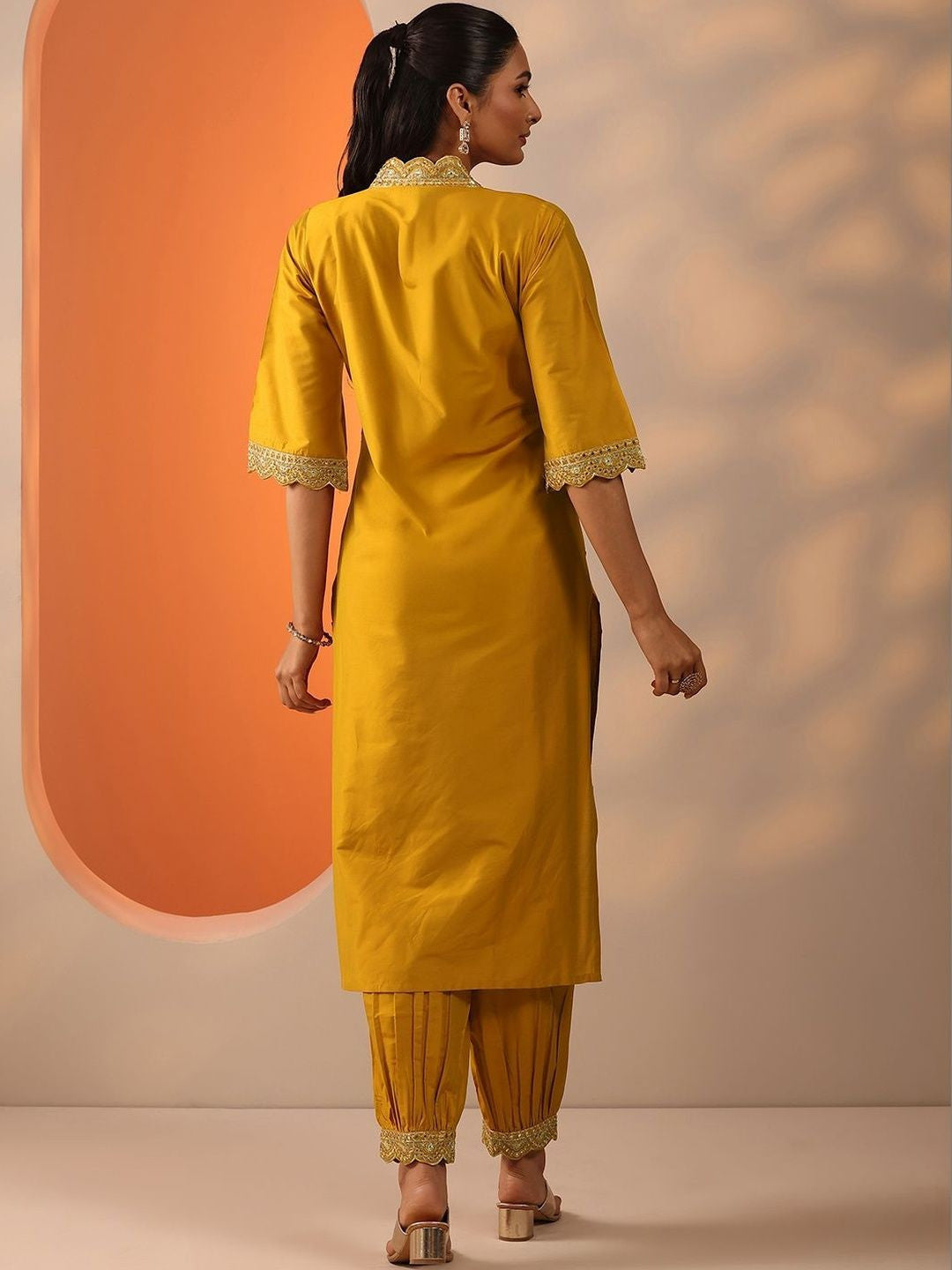 Women Ethnic Motifs Embroidered Regular Sequinned Kurta with Salwar