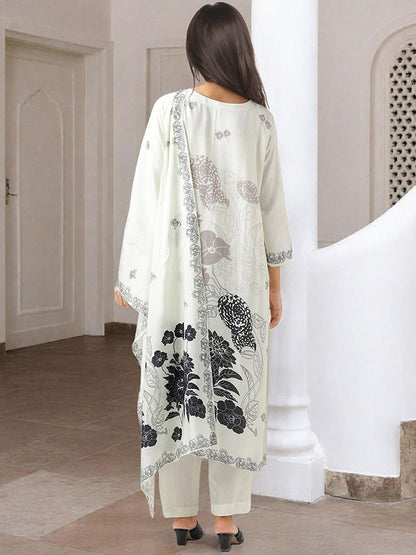 Dhiyona IS Women's Floral Printed Pure Cotton Straight Kurta With Trouser & Dupatta