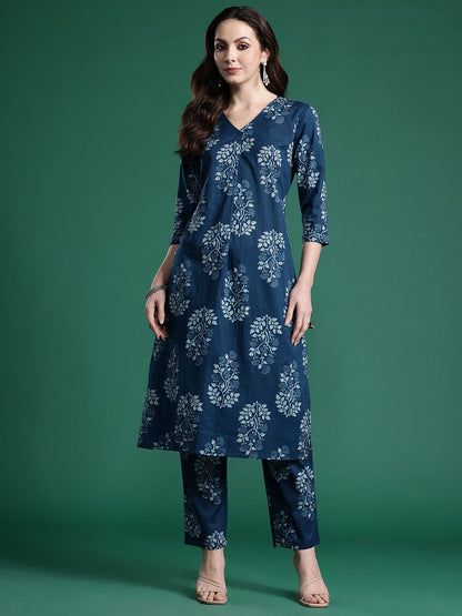 Dhiyona IE Women Floral Printed Regular Pure Cotton Kurta with Trousers
