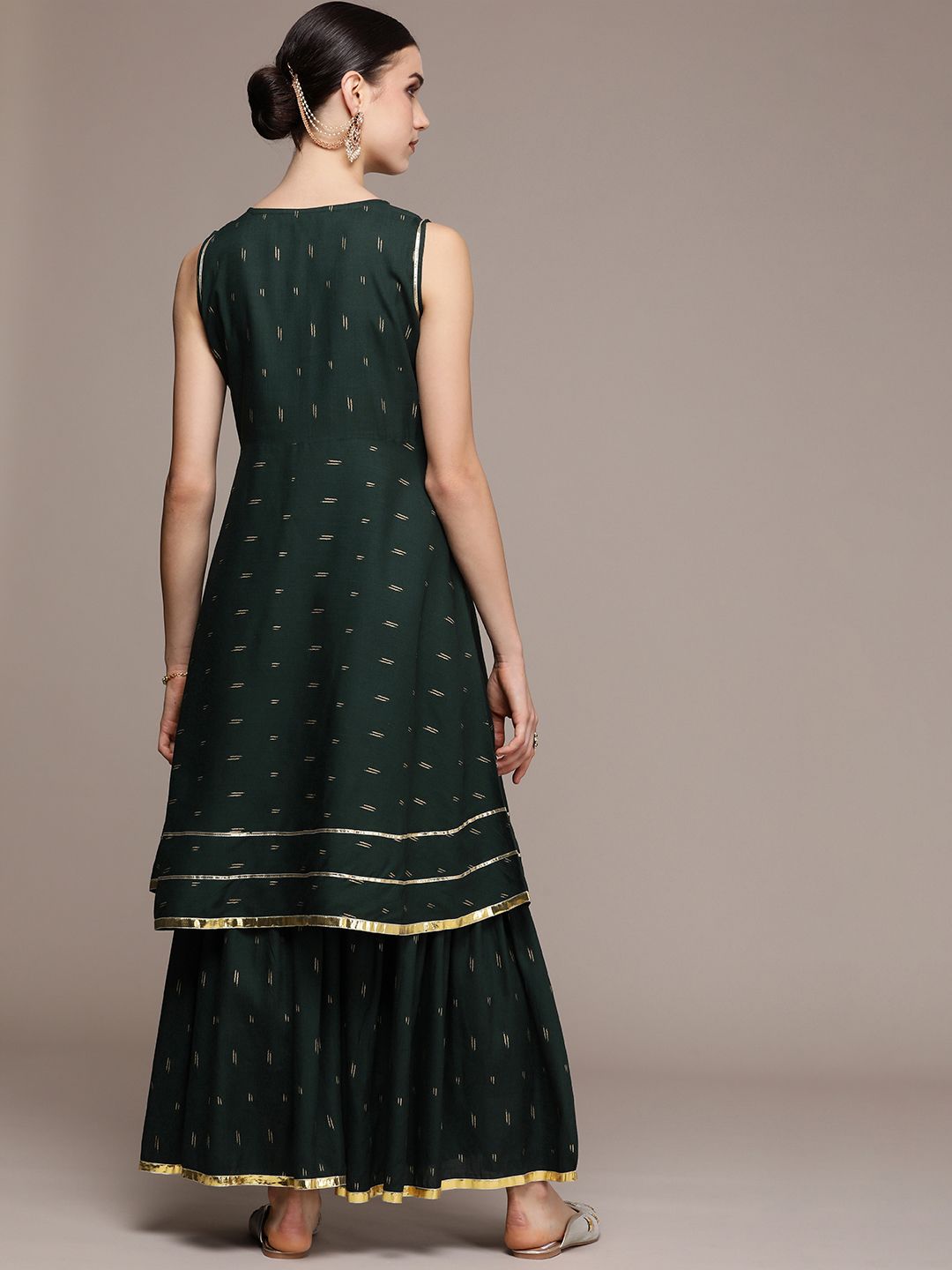 Dhiyona AN Ethnic Motifs Printed Regular Gotta Patti Pure Cotton Kurta With Sharara