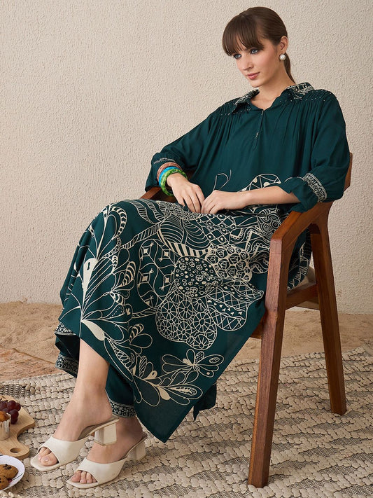 Dhiyona IE Printed Three-Quarter Sleeves Tunic With Palazzo