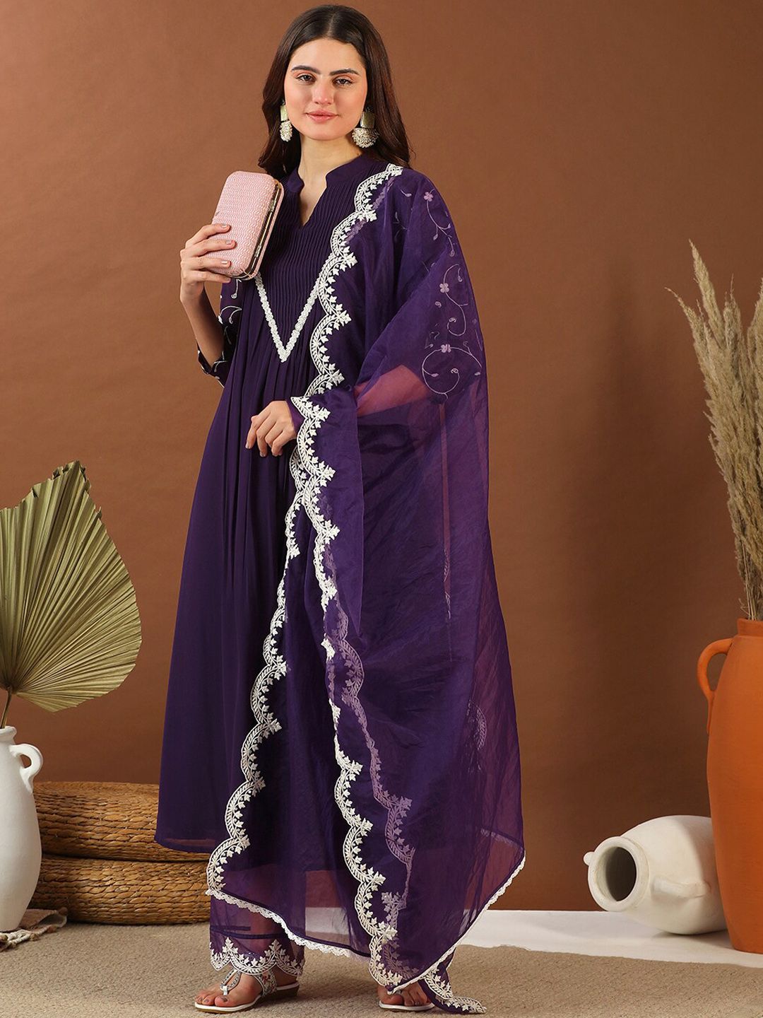 Dhiyona IN Mandarin Collar Kurta With Palazzos & Dupatta