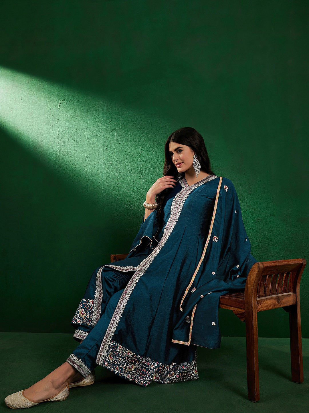 Alina Cut Ethnic Motifs Embroidered Regular Kurta With Trousers & With Dupatta