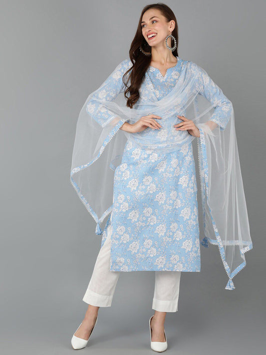 Dhiyona KL Floral Printed Kurta With Trousers & Dupatta