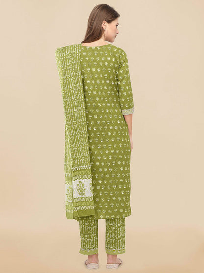 Dhiyona KL Women Green Ethnic Motifs Printed Gotta Patti Kurta with Palazzos & With Dupatta