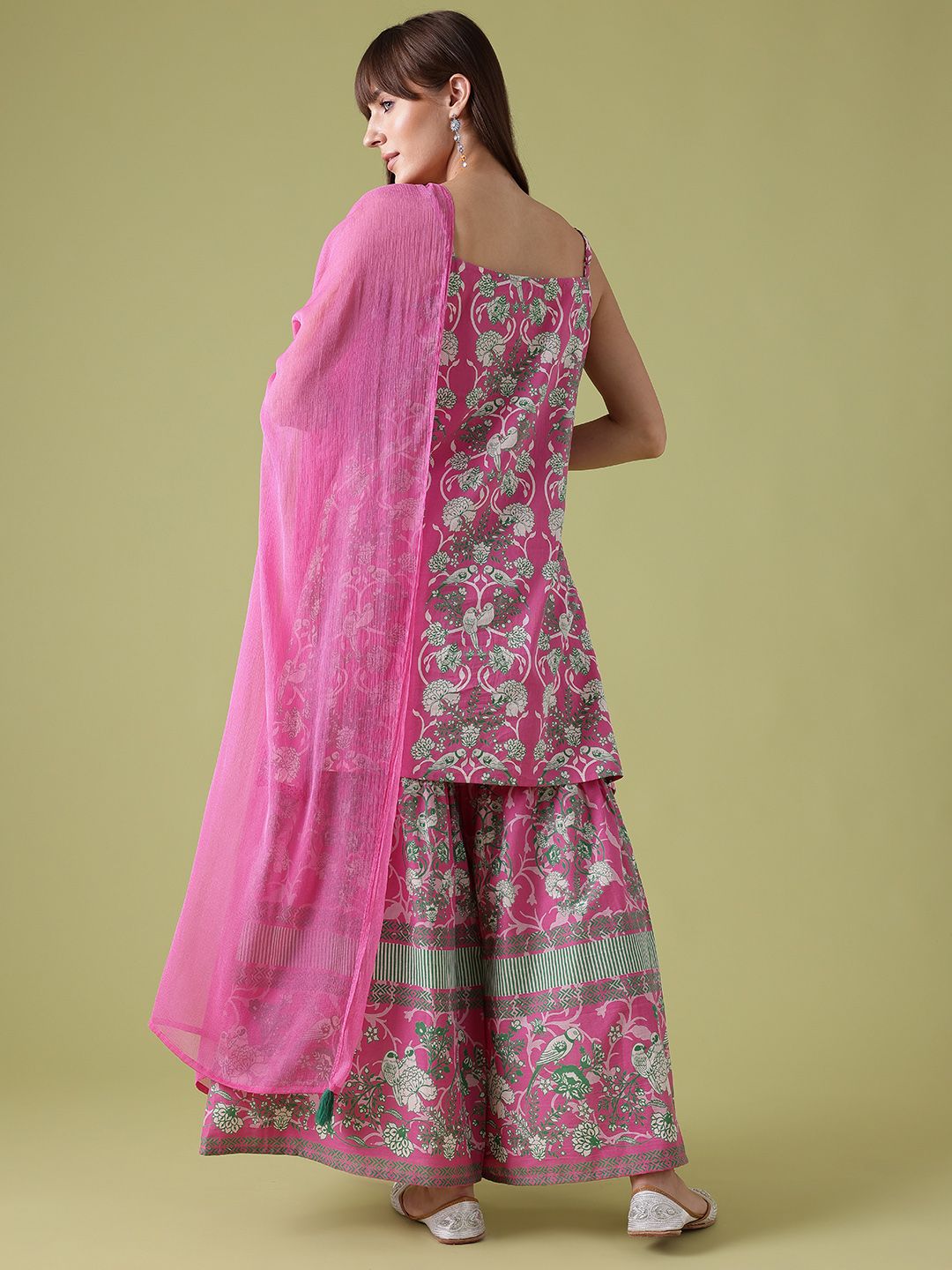 Dhiyona AN Ethnic Motifs Printed Lace Inserts Kurta with Sharara & Dupatta