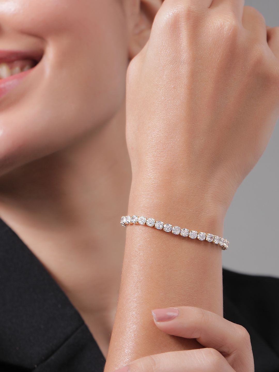 Dhiyona RJ Women's 18K Gold Plated Cubic Zirconia Studded Statement Tennis Link Bracelet