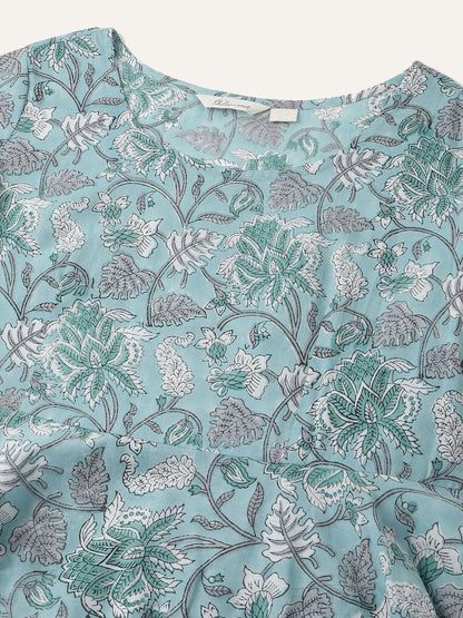 Dhiyona KL Floral Printed Pure Cotton Anarkali Kurta With Trousers & Dupatta