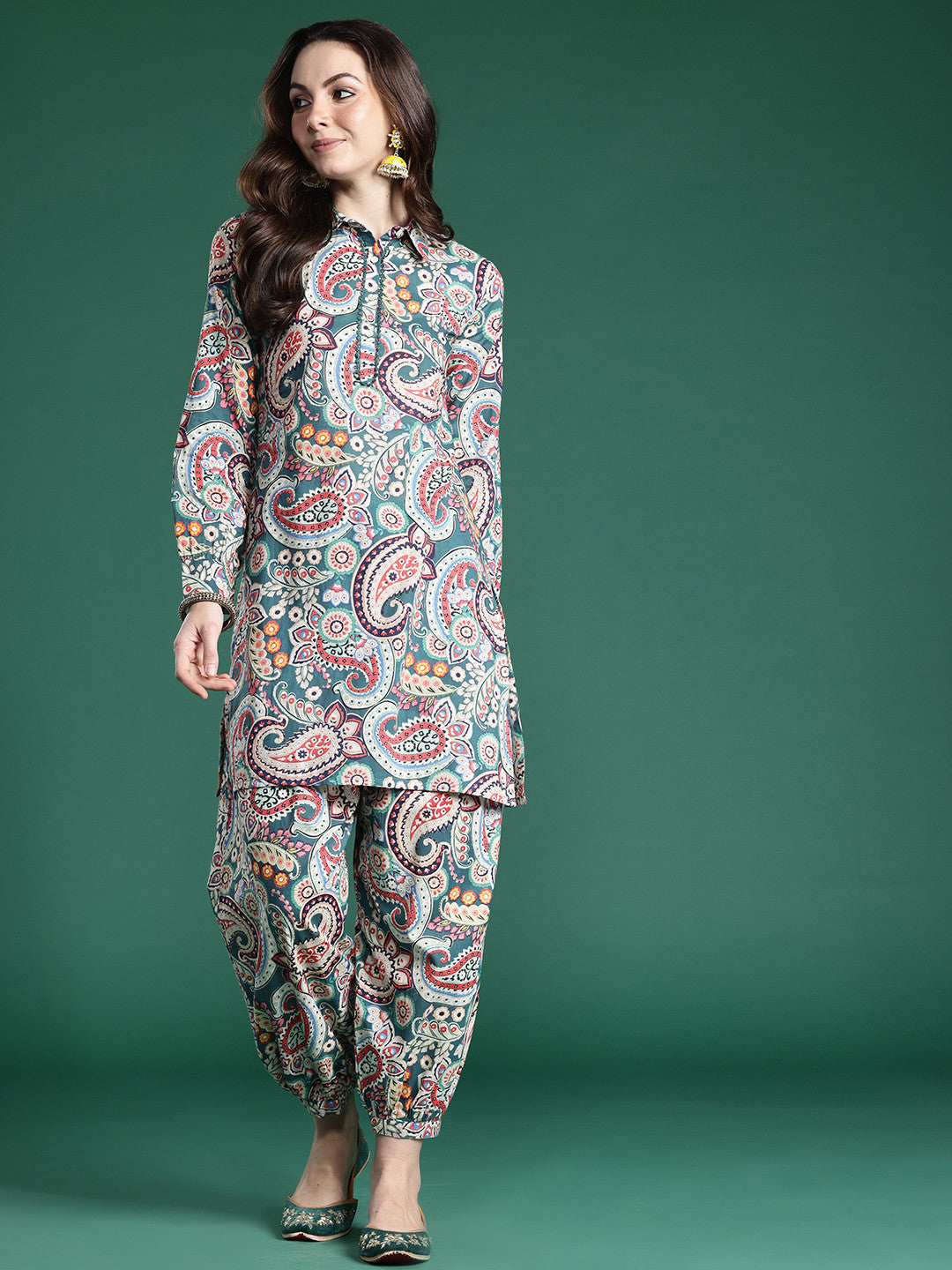 Paisley Printed Pure Cotton Kurta with Salwar