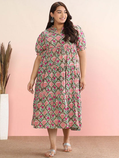 Dhiyona AY Women's Printed Fit and Flare Midi Dress