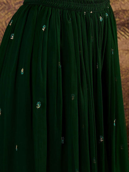 Dhiyona SN Women Ethnic Motifs Embroidered Zari Georgette Kurta with Sharara & Dupatta