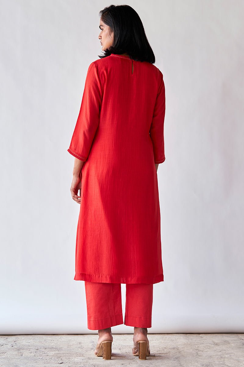 Women's Red Bemberg Silk Co-ord Set