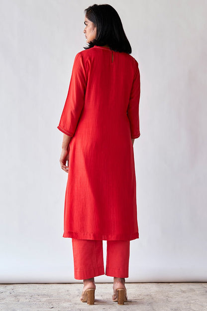 Women's Red Bemberg Silk Co-ord Set