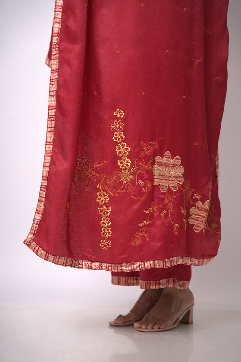 Women's Maroon and Beige Silk Velvet Salwar Suit