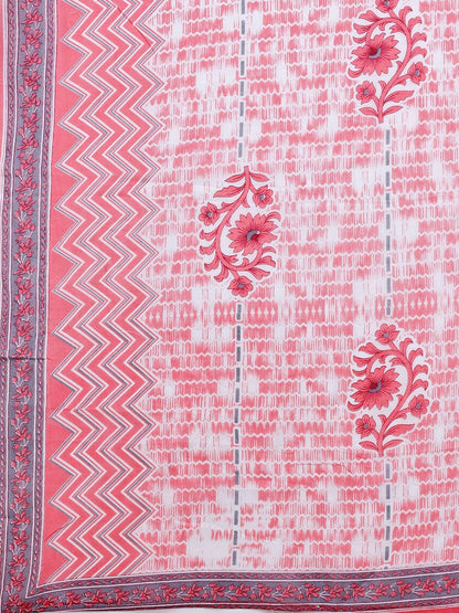 Dhiyona IS Women's Floral Printed Round Neck Pure Cotton Kurta with Trousers & Dupatta