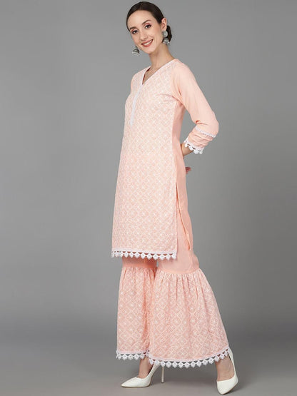 Dhiyona KL Ethnic Motifs Embroidered Regular Thread Work Kurta with Sharara & With Dupatta