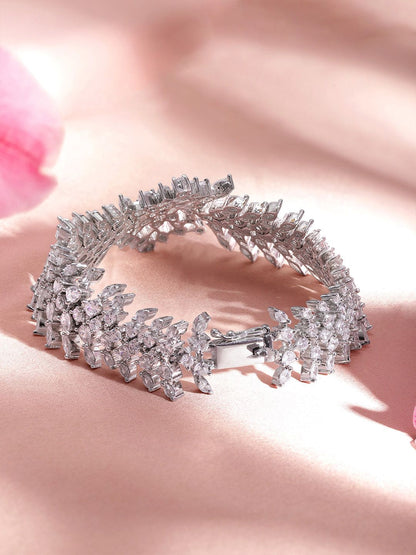 Dhiyona RJ Women's Rhodium Plated Marquise and Pear Crystal CZ Demi-fine Luxury Bracelet
