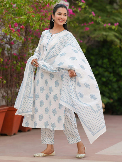 Dhiyona RR Women's Ethnic Motifs Printed Pure Cotton Kurta with Trousers & Dupatta