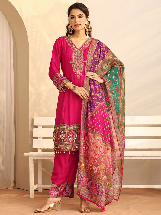 Dhiyona LL Women Ethnic Motifs Embroidered Regular Mirror Work Kurta with Palazzos & With Dupatta