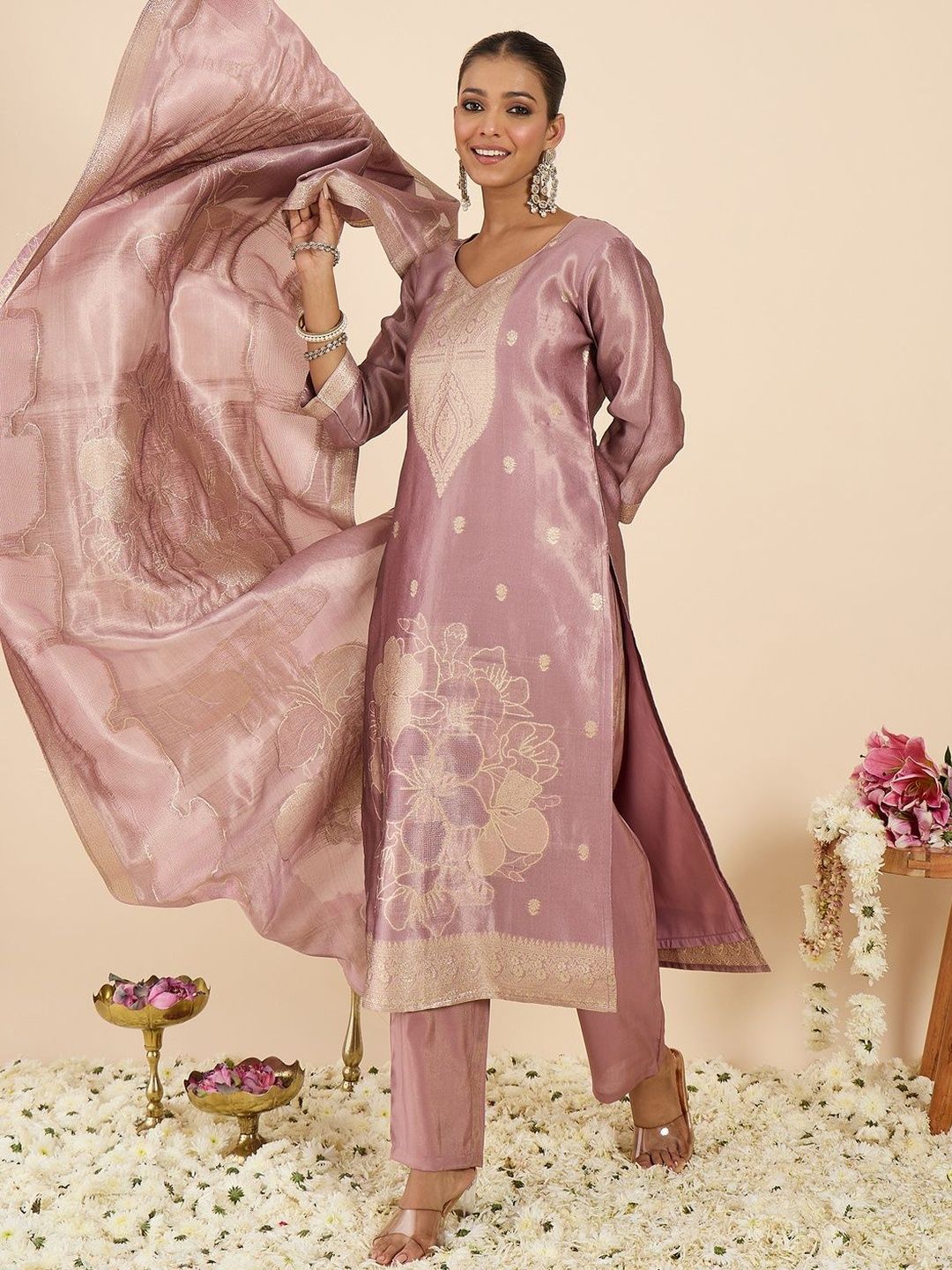 Dhiyona IE Women Ethnic Motifs Regular Kurta with Trousers & With Dupatta