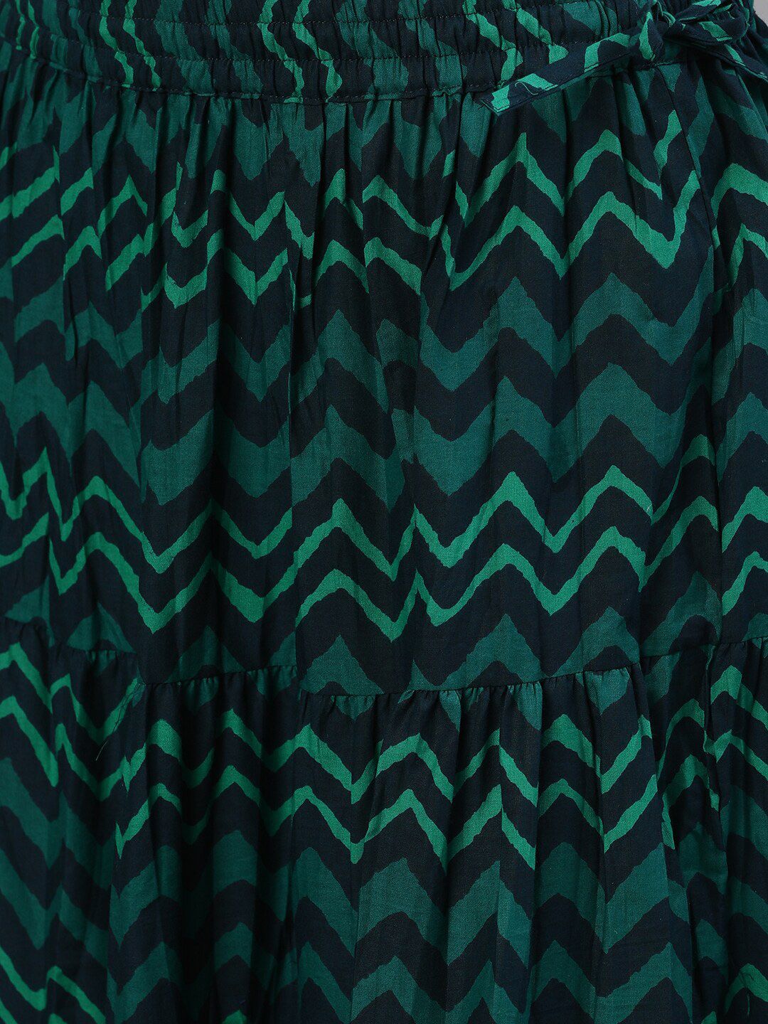 Dhiyona IS Women's Women Navy Blue & Green Printed Kurta with Skirt