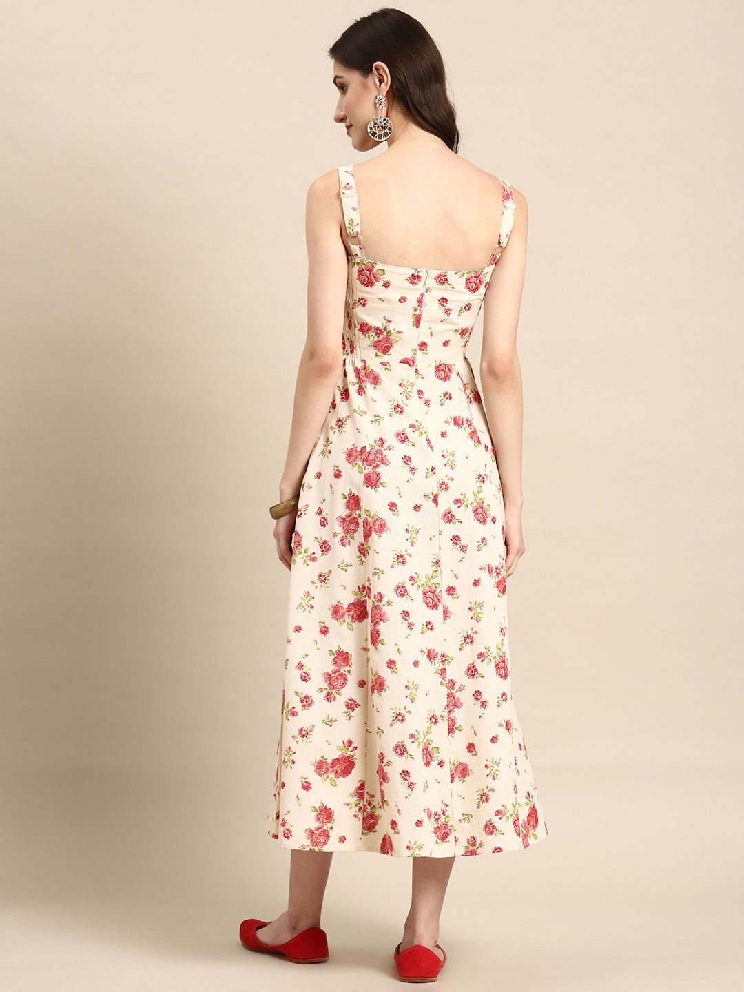 Dhiyona AY Women's Floral Print A-Line Midi Dress