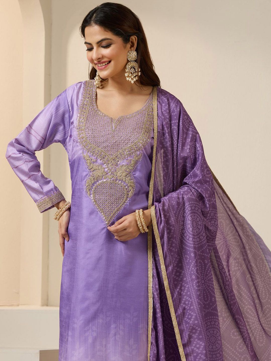 Dhiyona IS Women's Ethnic Motifs Embroidered Zari Work Straight Kurta with Trousers & Dupatta