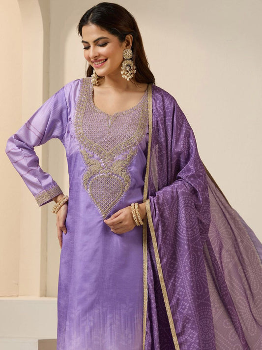 Dhiyona IS Women's Ethnic Motifs Embroidered Zari Work Straight Kurta with Trousers & Dupatta
