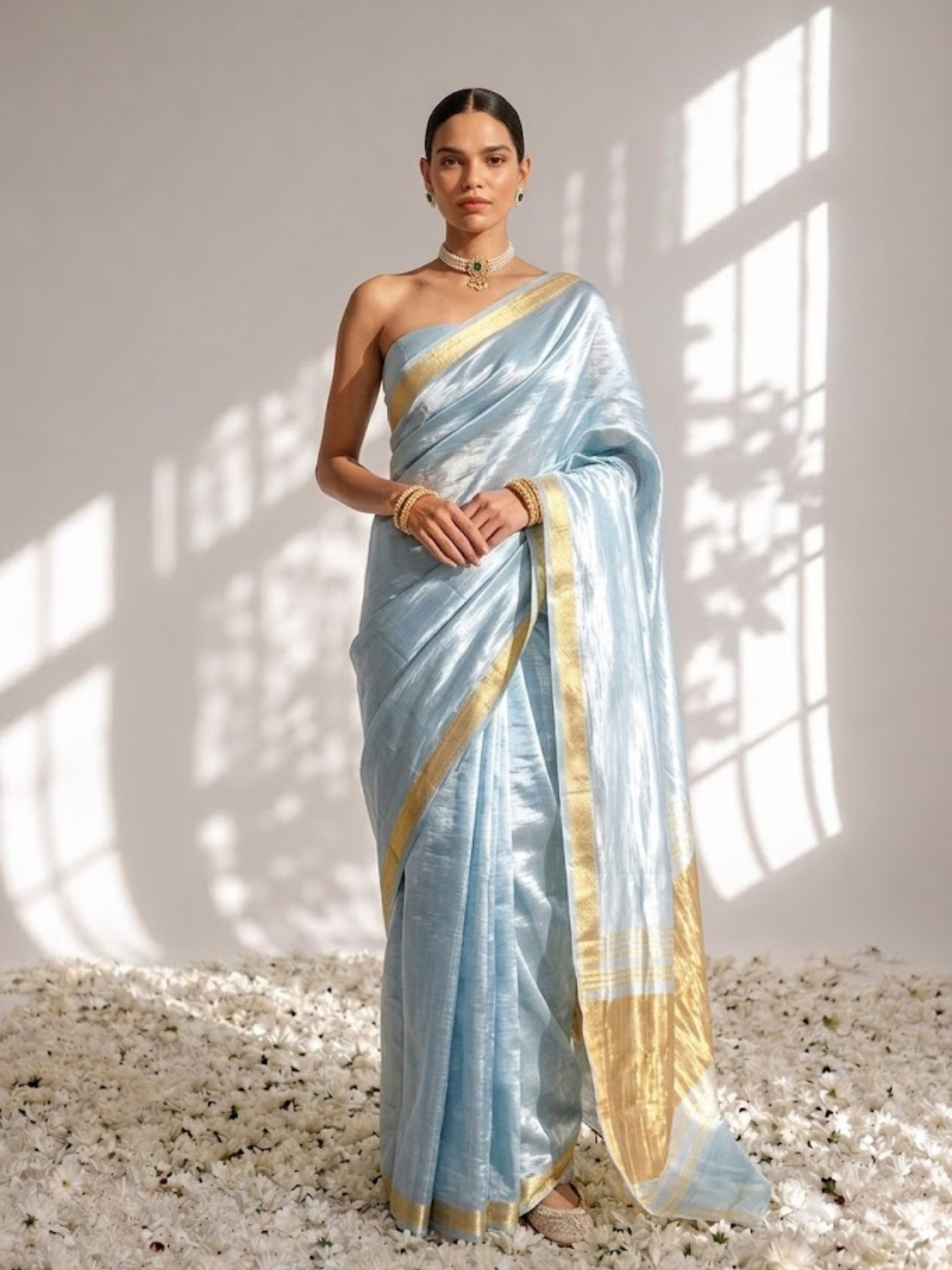 Dhiyona ST Dola Mint Border Silk saree with Zari Border and Blouse Fabric