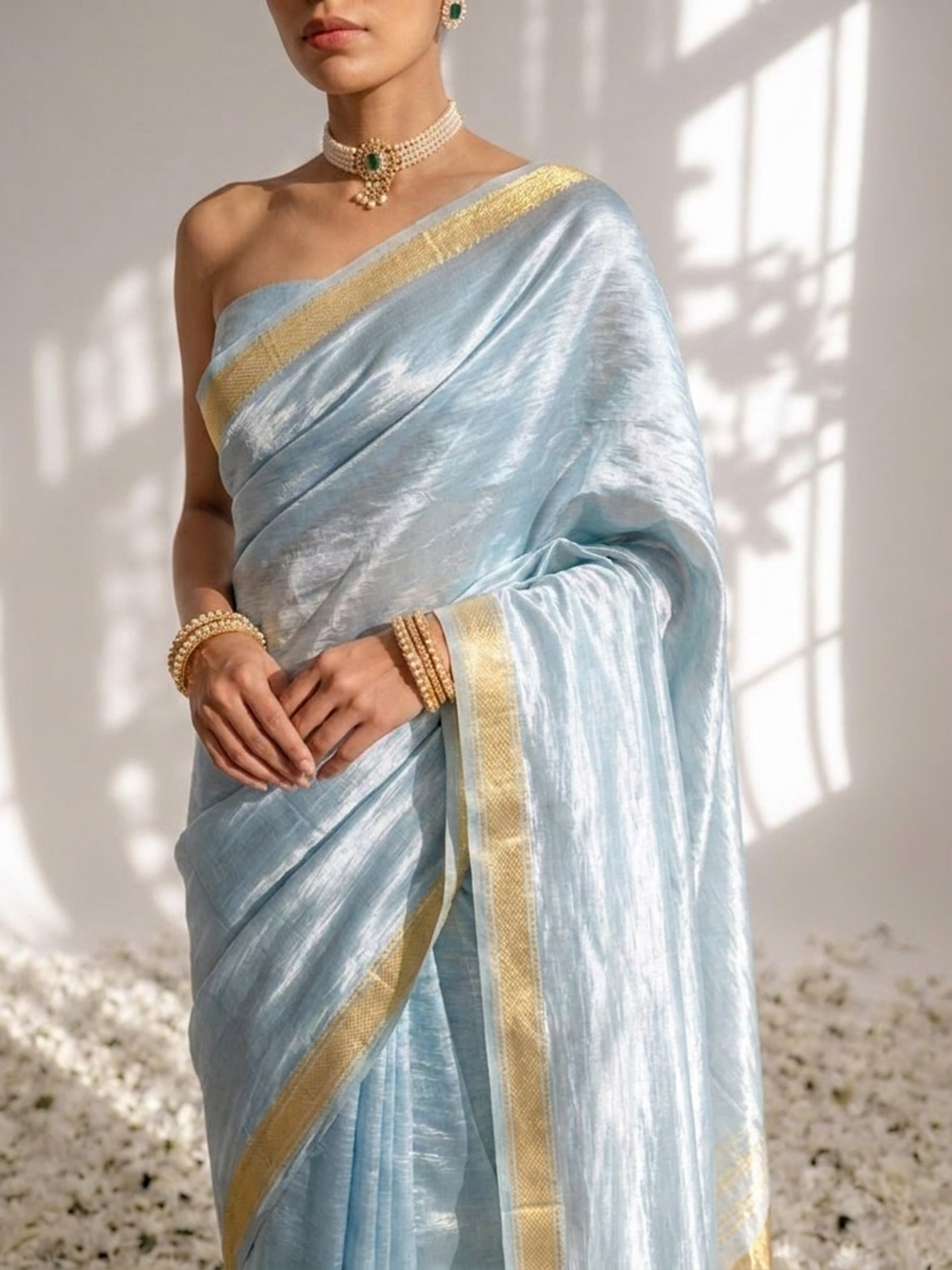 Dhiyona ST Gajji Mint Silk Saree with Zari Pallu with Blouse Fabric
