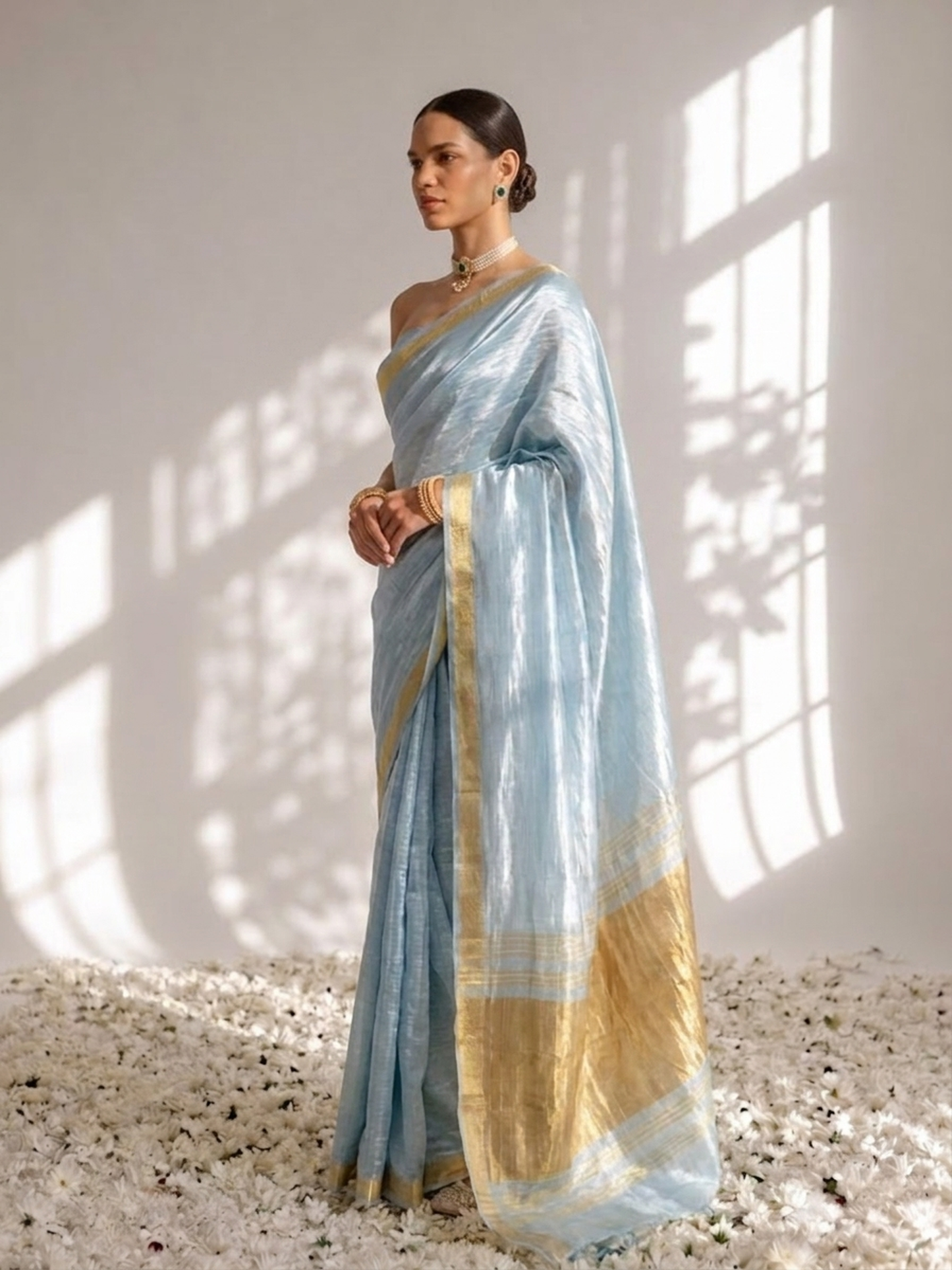 Dhiyona ST Gajji Mint Silk Saree with Zari Pallu with Blouse Fabric