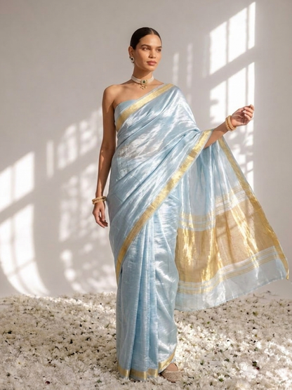Dhiyona ST Gajji Mint Silk Saree with Zari Pallu with Blouse Fabric