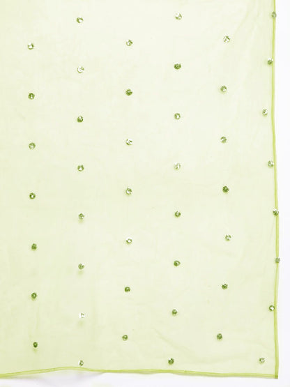 Green Floral Embroidered Regular Chanderi Silk Kurta with Trousers & Dupatta