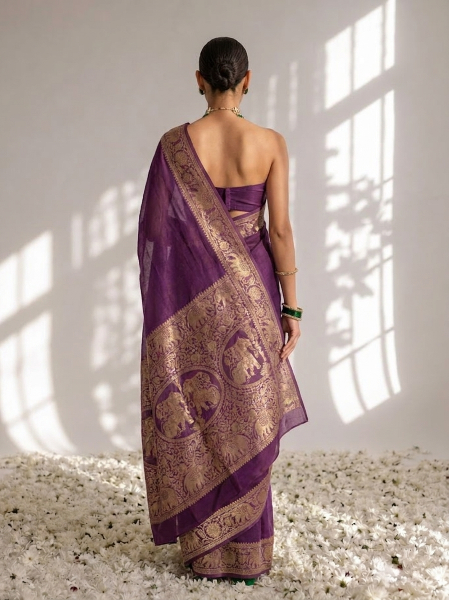 Dhiyona ST Dola Wine Border Silk saree with Zari Border and Blouse Fabric