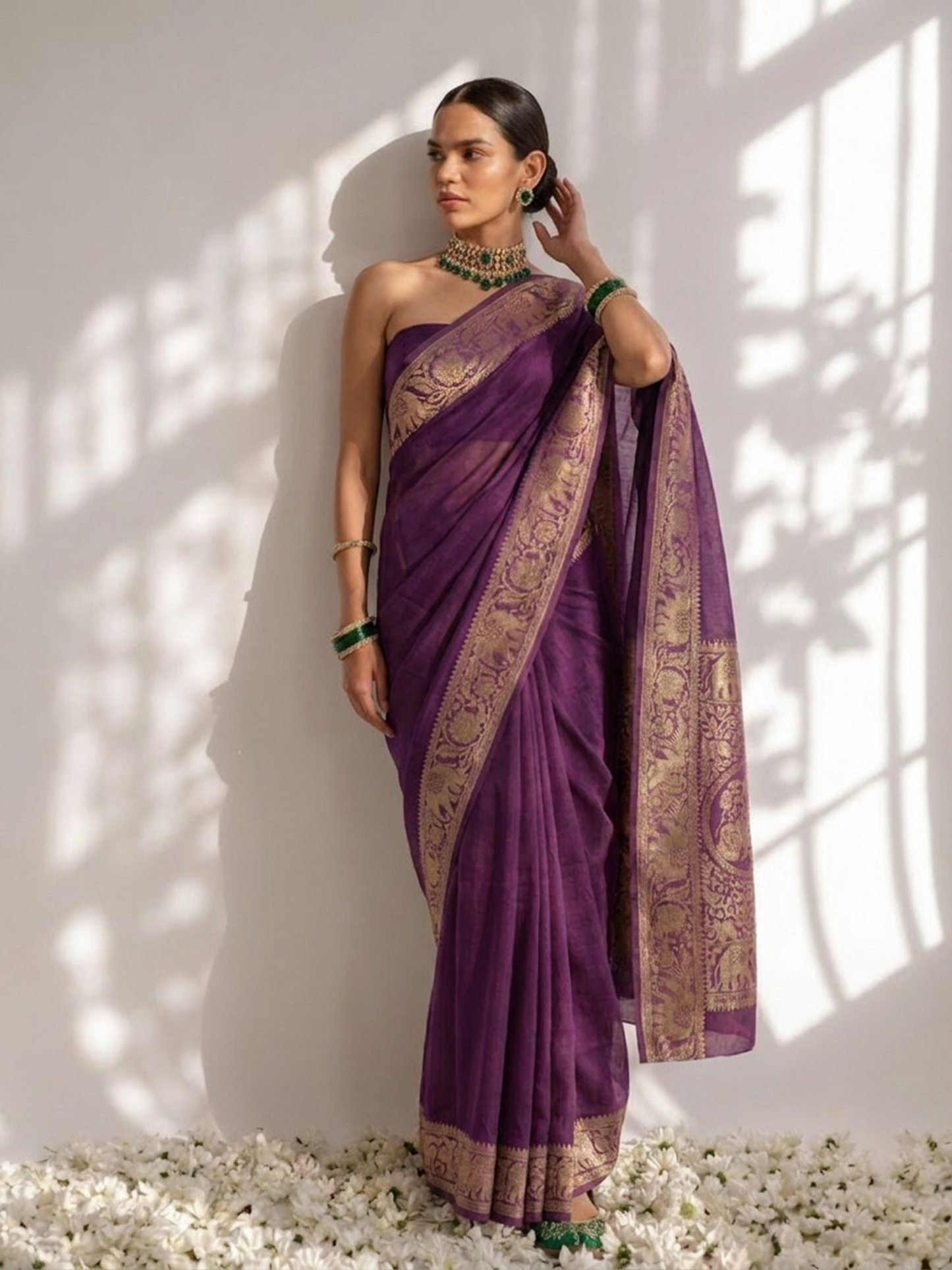 Dhiyona ST Dola Wine Border Silk saree with Zari Border and Blouse Fabric