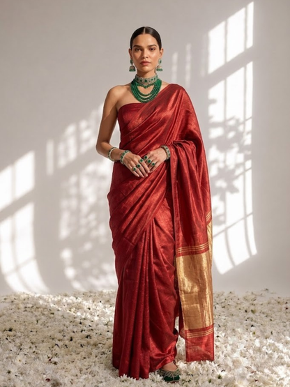 Dhiyona ST Gajji Red Silk Saree with Zari Pallu with Blouse Fabric