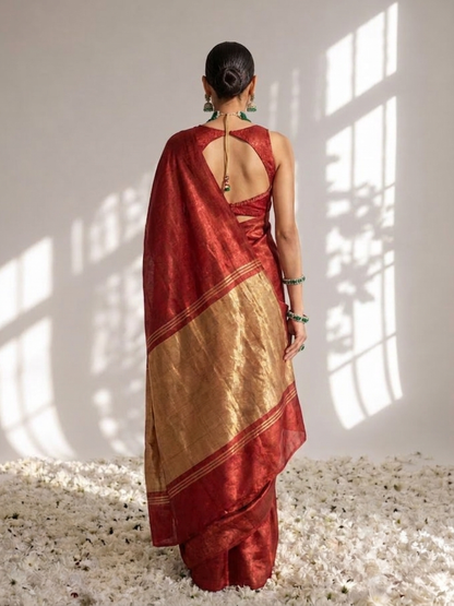 Dhiyona ST Gajji Red Silk Saree with Zari Pallu with Blouse Fabric