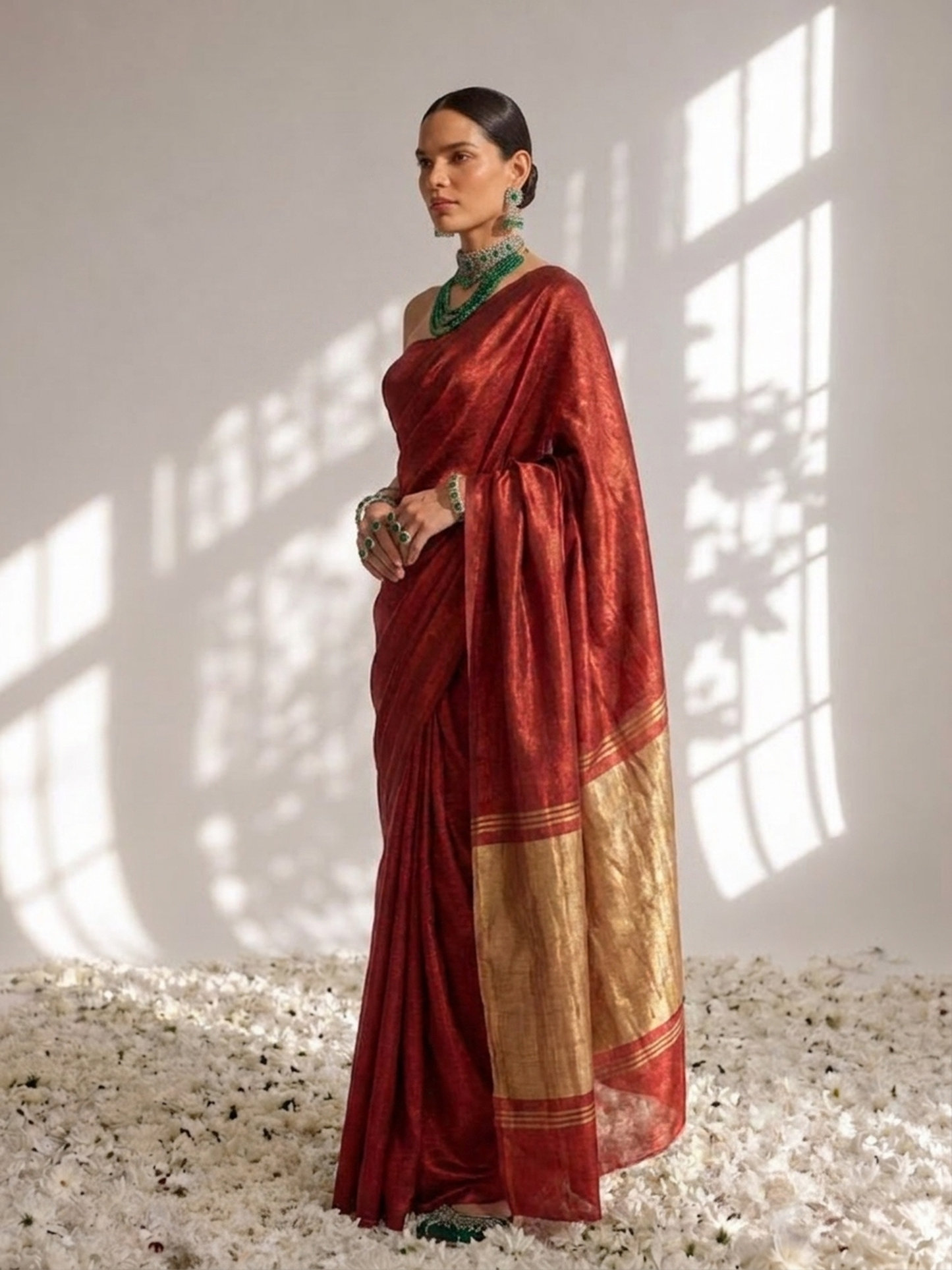 Dhiyona ST Gajji Red Silk Saree with Zari Pallu with Blouse Fabric
