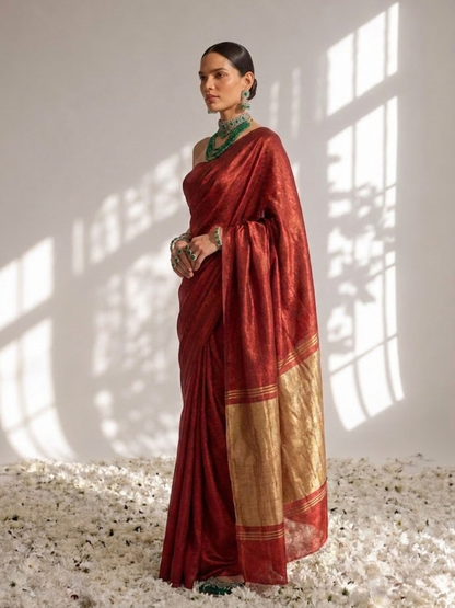 Dhiyona ST Gajji Red Silk Saree with Zari Pallu with Blouse Fabric