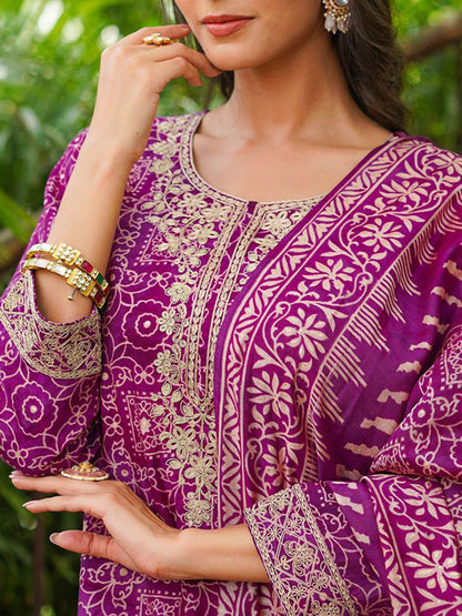 Dhiyona KL Women Ethnic Motifs Embroidered Sequinned Kurta &Trousers With Dupatta