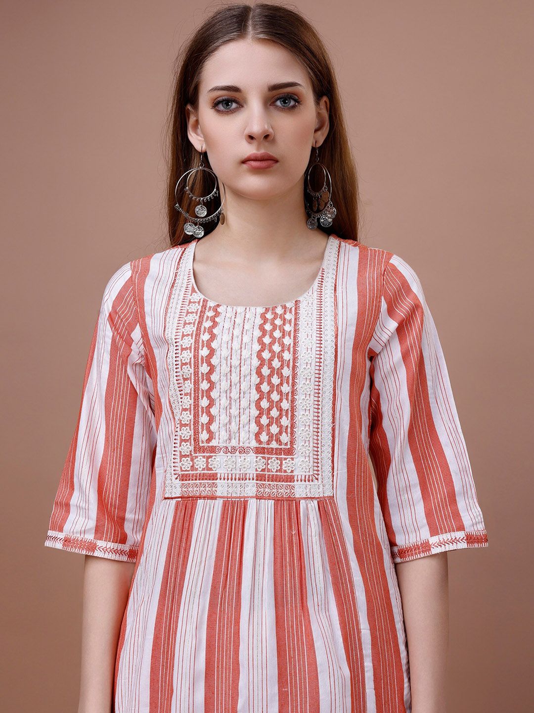 Dhiyona OD  White Striped Straight Kurta